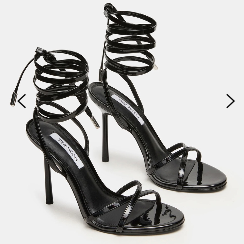 Steve Madden Glossy Black Wrap Heels